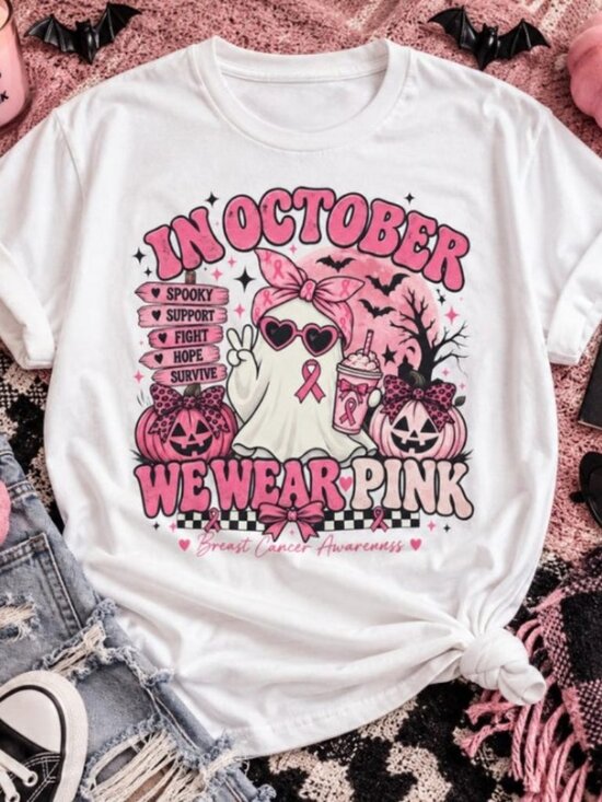 Other - Halloween Breast Cancer Awareness Shirt, Pink Ribbon Ghost Tee